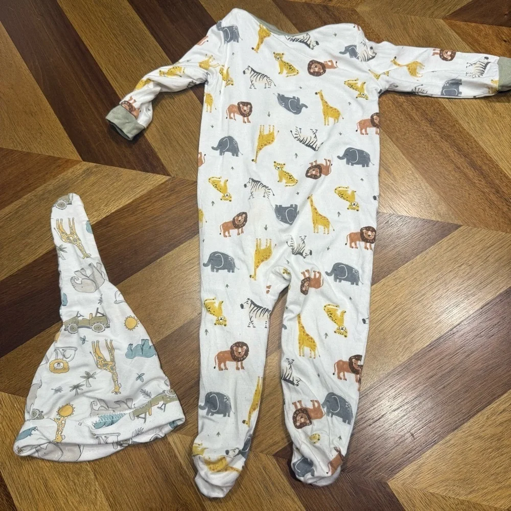 Milkberry Safari Adventure Kids Footie Set with hat bamboo 2 way zipper